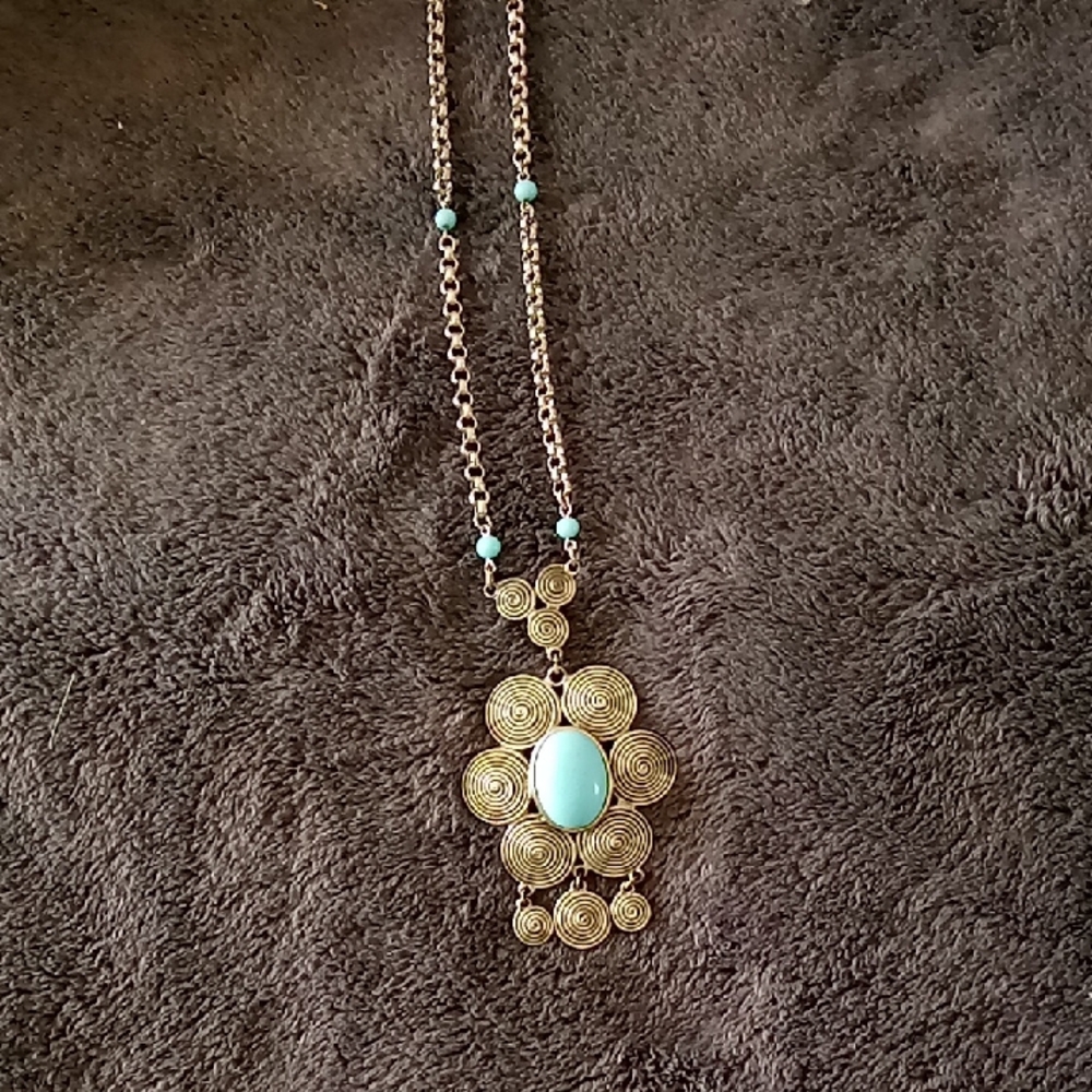 Vintage  Turquoise Pendant Necklace - Picture 2 of 5